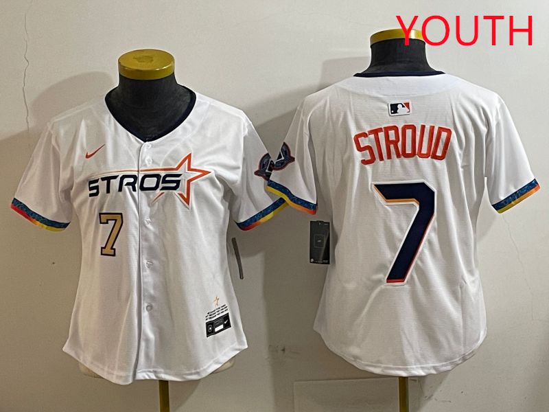 Youth Houston Astros 7 Stroud White Fourth generation Joint Name Nike 2025 MLB Jersey style 4